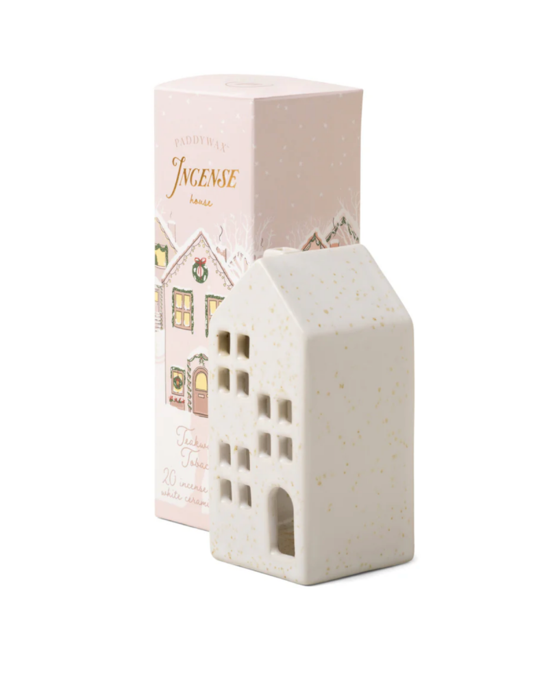 White Ceramic House Incense Set Teakwood Tobacco | Paddywax
