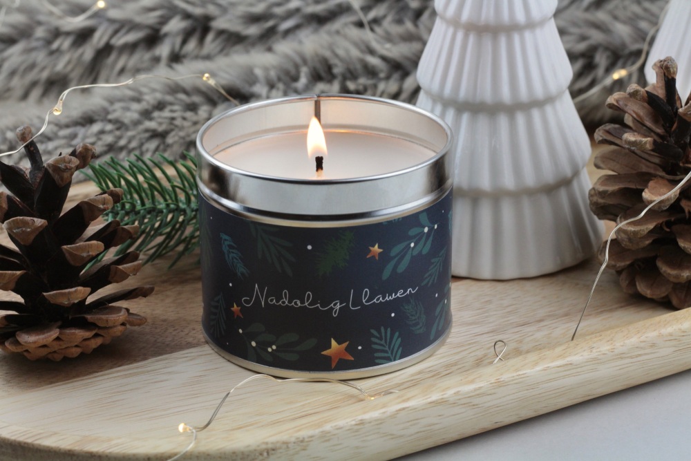 Cannwyll Nadolig Llawen | Nadolig Llawen Tin Candle