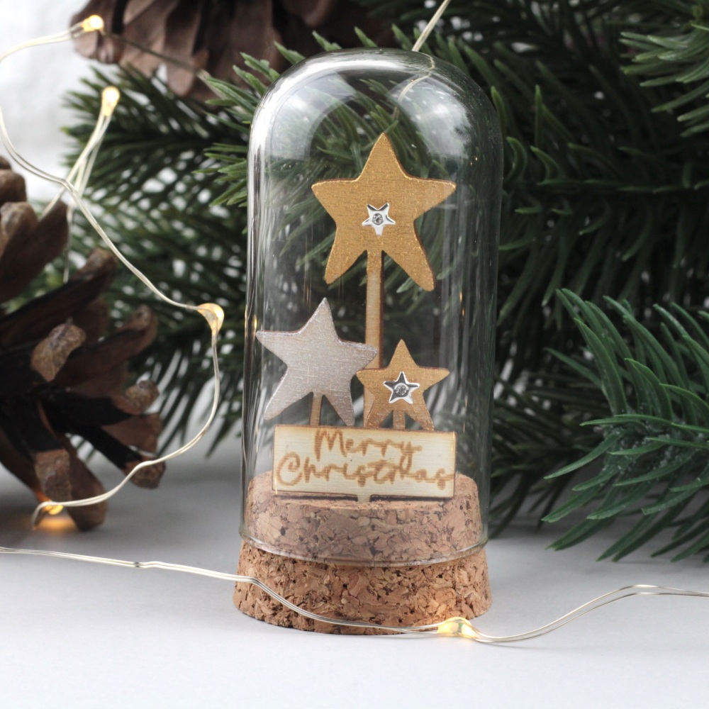 Merry Christmas Earrings in a Dome with a Wooden Decoration | Wooden Decoration Earring Dome
