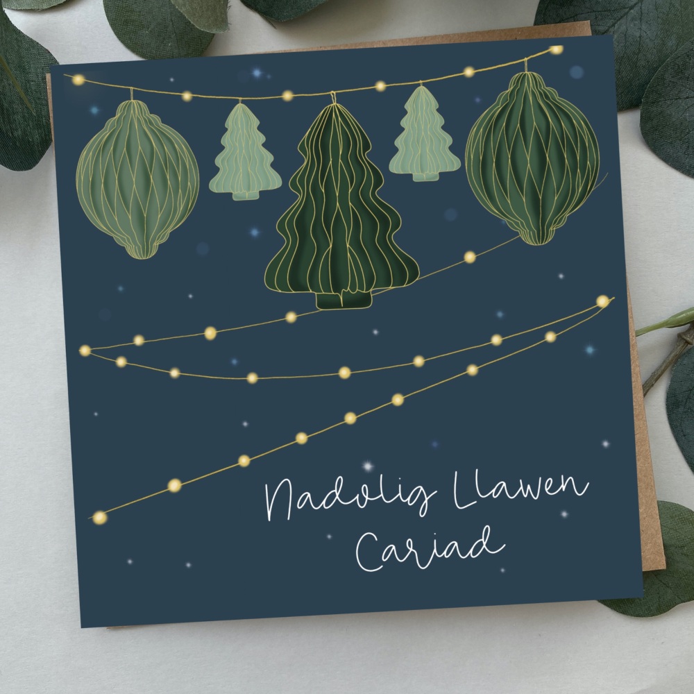 Cerdyn Nadolig Llawen Cariad | Welsh Merry Christmas Love/Boyfriend/Girfriend Card | Honeycombs Design