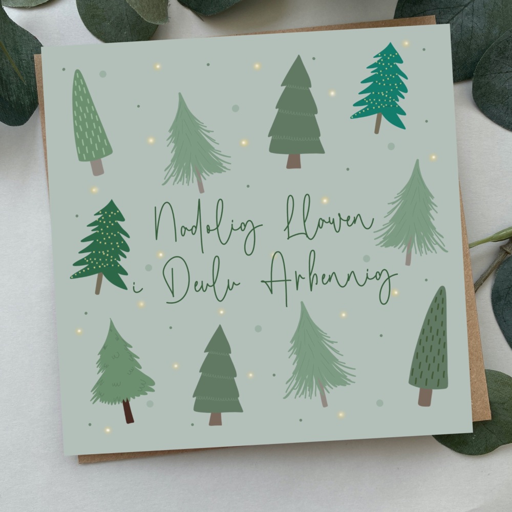 Cerdyn Nadolig Llawen I Deulu Arbennig | Welsh Merry Christmas to a wonderful Family Card | Bold Trees Design