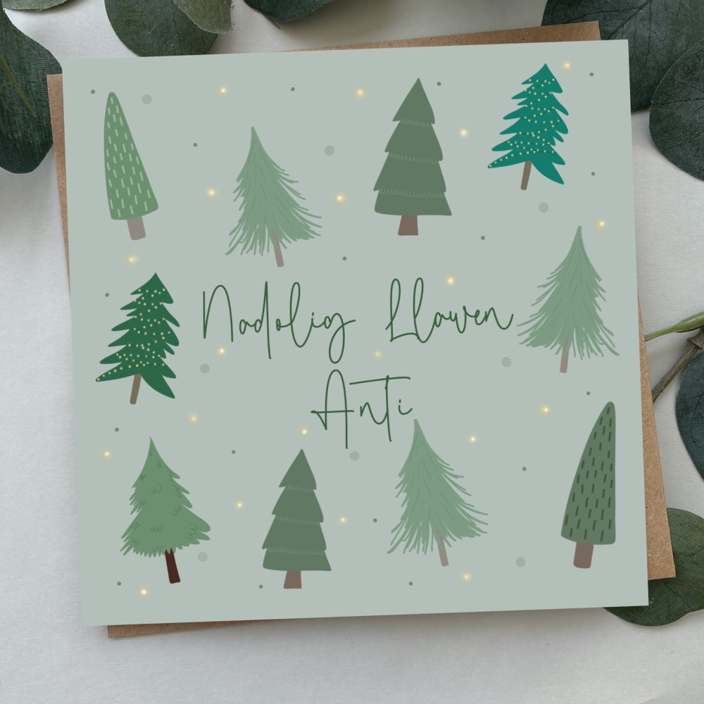 Cerdyn Nadolig Llawen Anti | Welsh Merry Christmas Auntie Card | Bold Trees Design