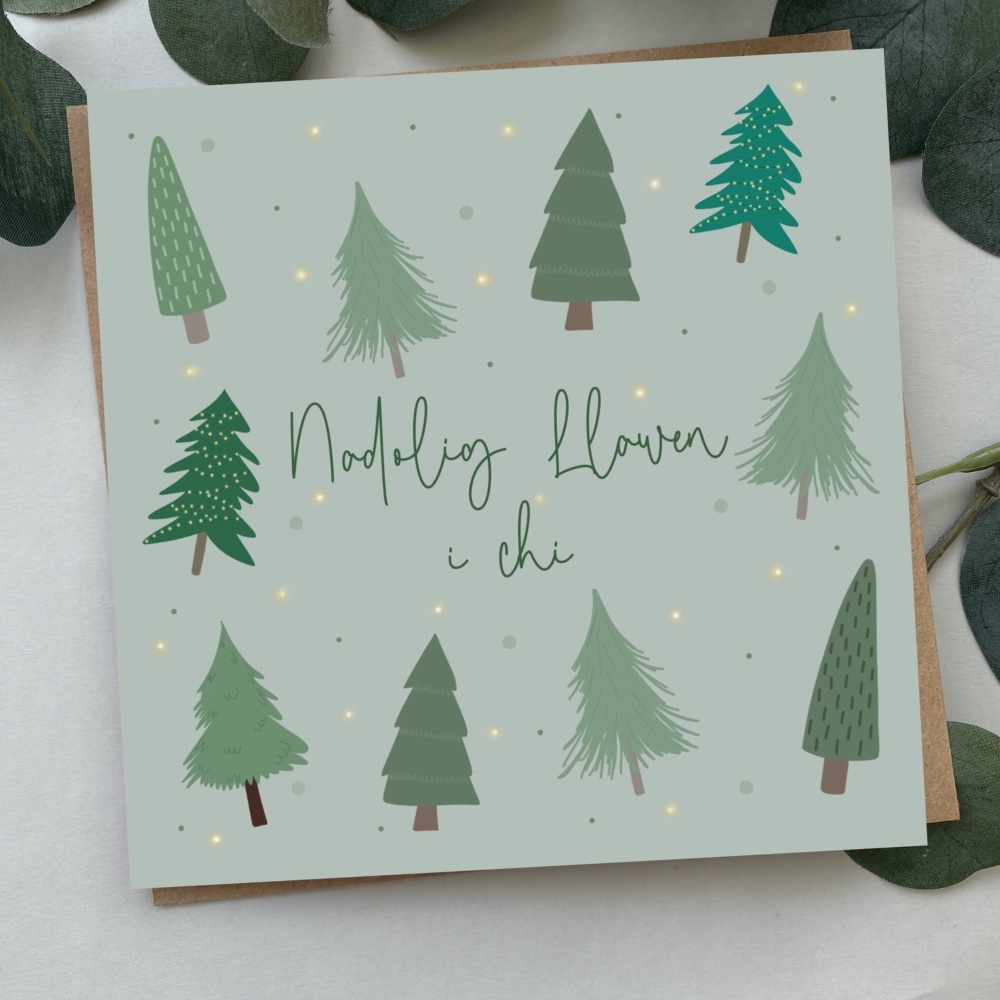 Cerdyn Nadolig Llawen i Chi | Welsh Merry Christmas to you Card | Bold Trees Design