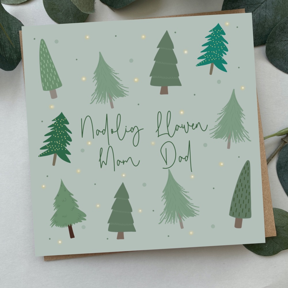 Cerdyn Nadolig Llawen Mam a Dad | Welsh Merry Christmas Mum and Dad Card | Bold Trees Design