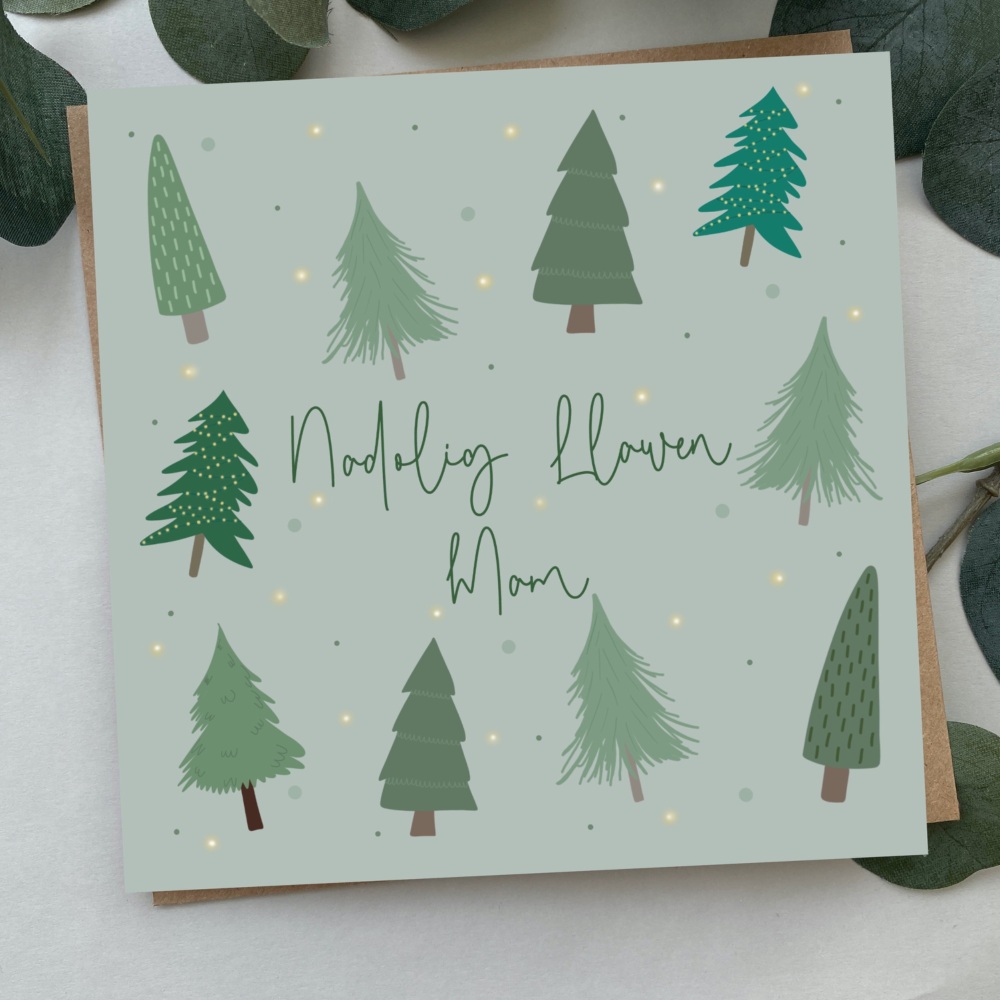 Cerdyn Nadolig Llawen Mam | Welsh Merry Christmas Mum Card | Bold Trees Design
