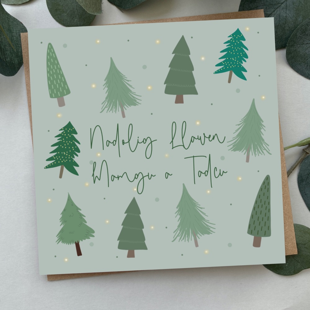 Cerdyn Nadolig Llawen Mamgu a Tadcu | Welsh Merry Christmas Grandma and Grandad Card | Bold Trees Design