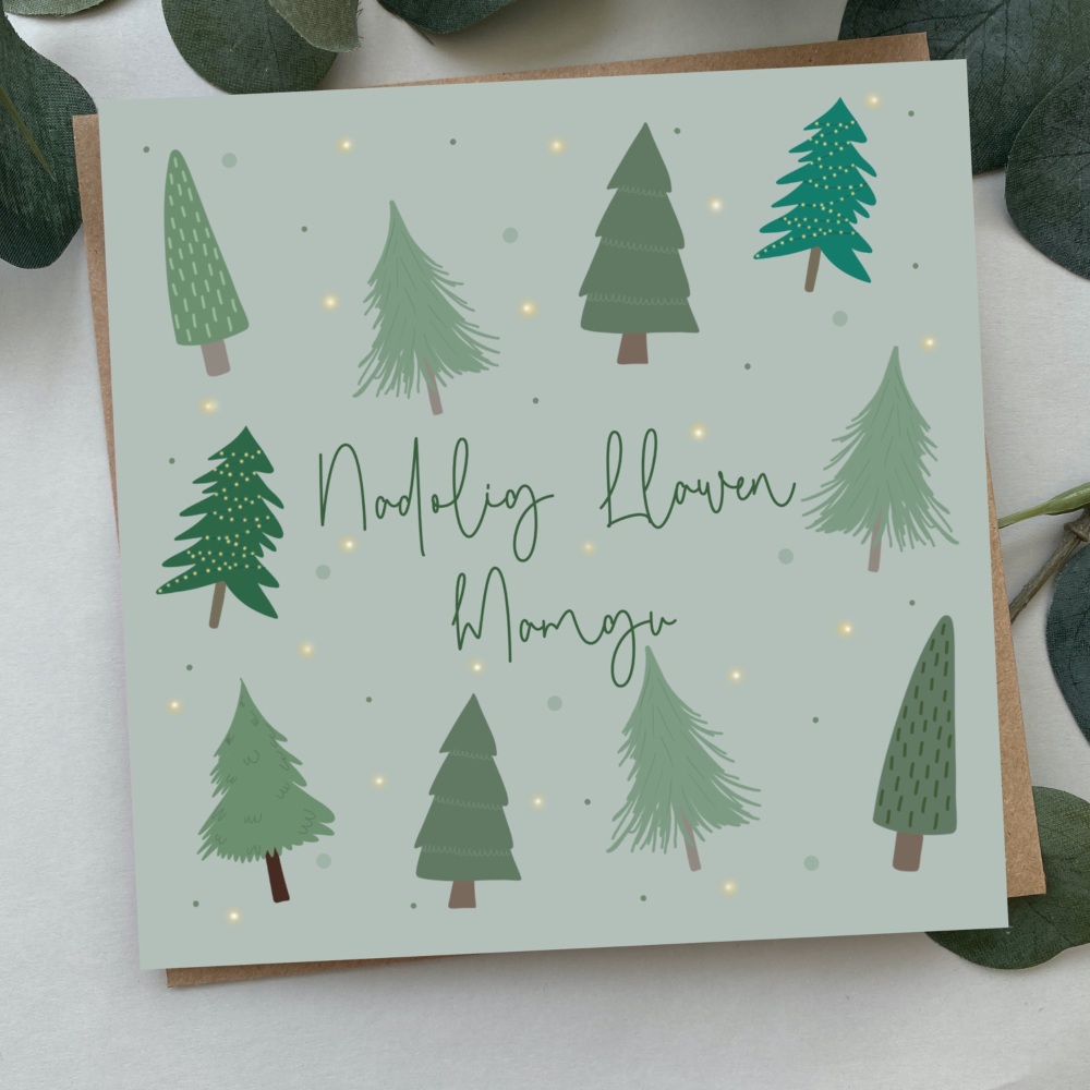 Cerdyn Nadolig Llawen Mamgu | Welsh Merry Christmas Grandma Card | Bold Trees Design