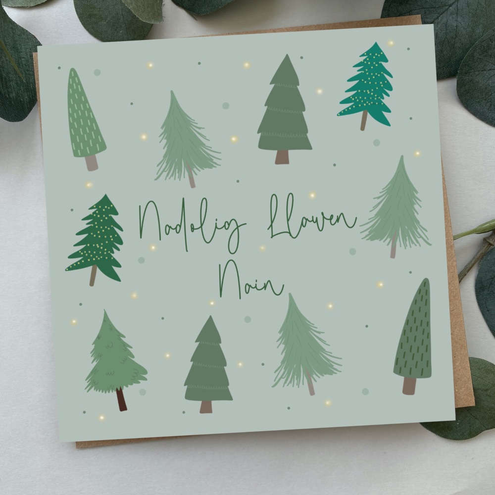 Cerdyn Nadolig Llawen Nain | Welsh Merry Christmas Gran Card | Bold Trees Design