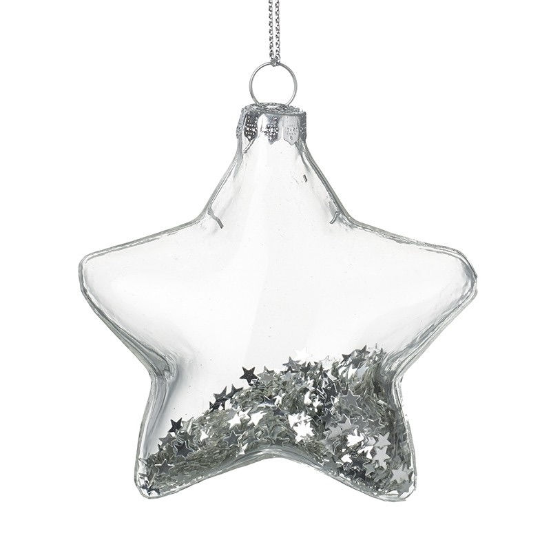 Glass Star Bauble with Silver Star Confetti