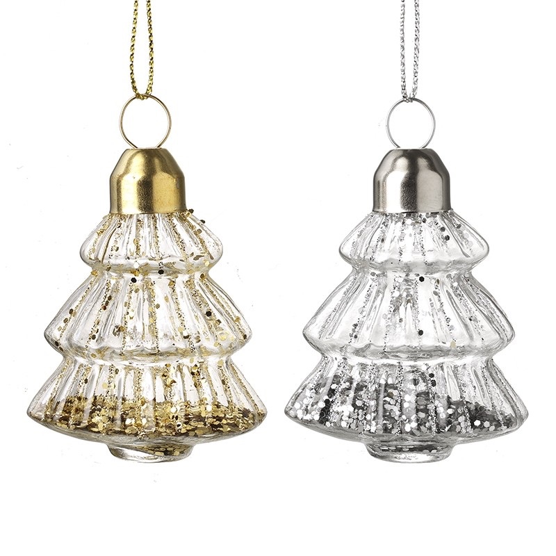 Glass Tree Bauble with Silver or Gold Confetti