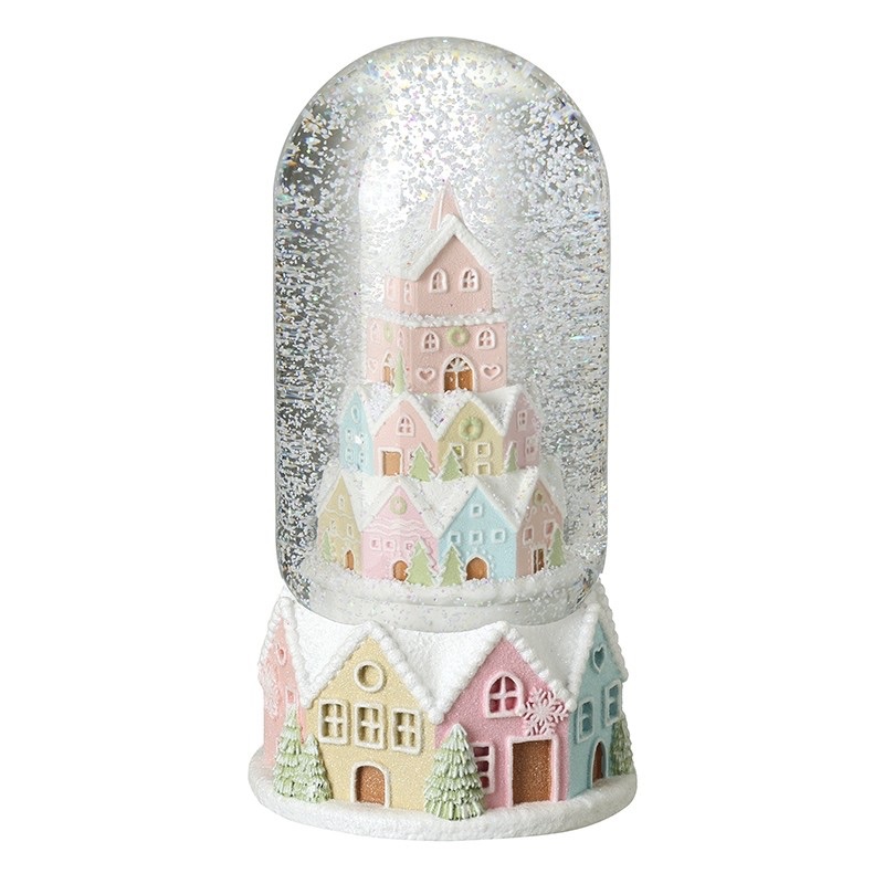 Large Luxury Pastel Houses Scene Musical Snow Globe