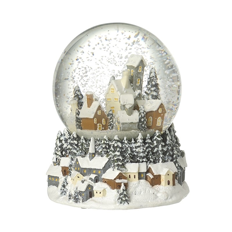 Wintery Houses Scene Musical Snow Globe