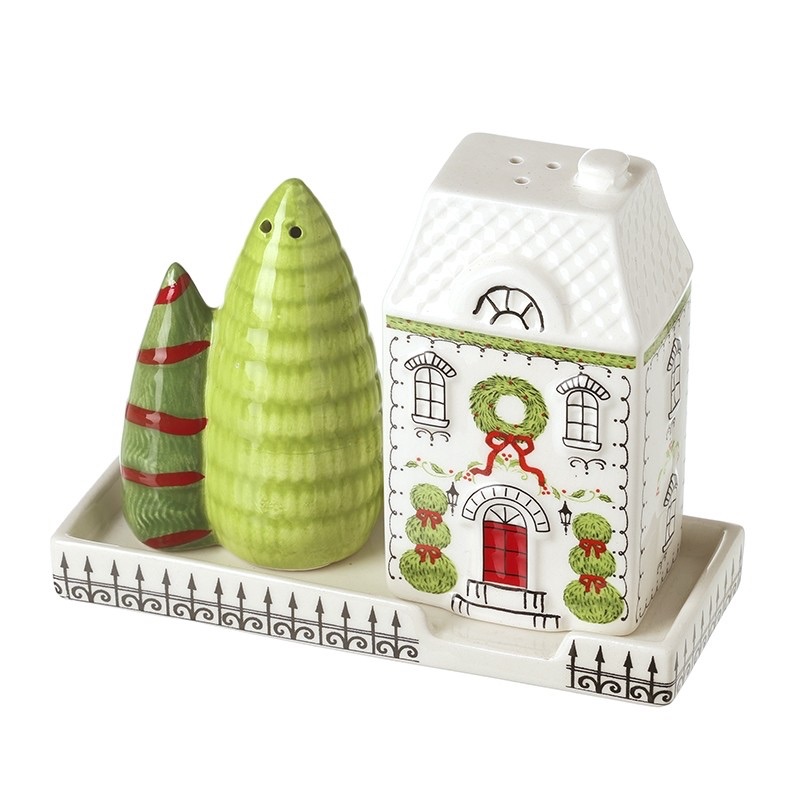Ceramic House and Trees Salt and Pepper Shakers