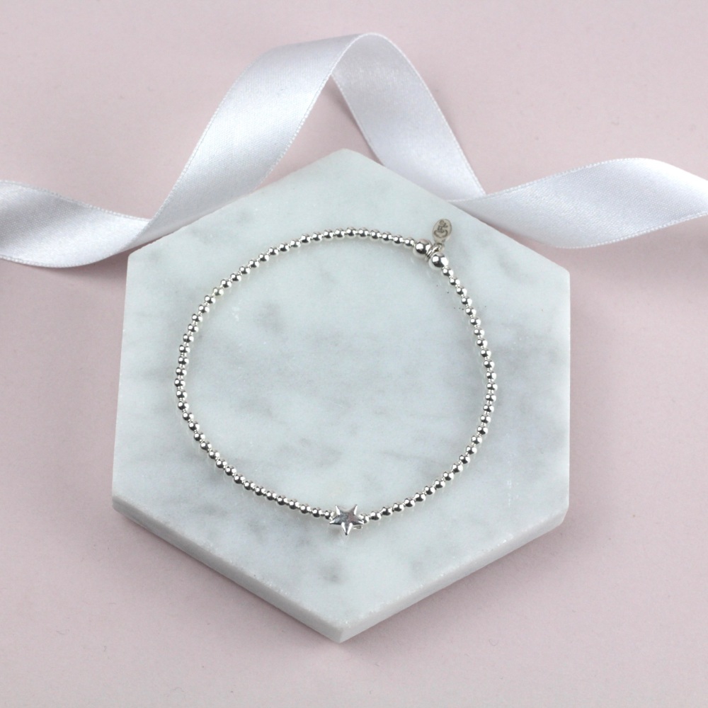 Mini Ball Bracelet Silver Star Bead | Sterling Silver 925 Stretch Bracelet | CeFfi Jewellery