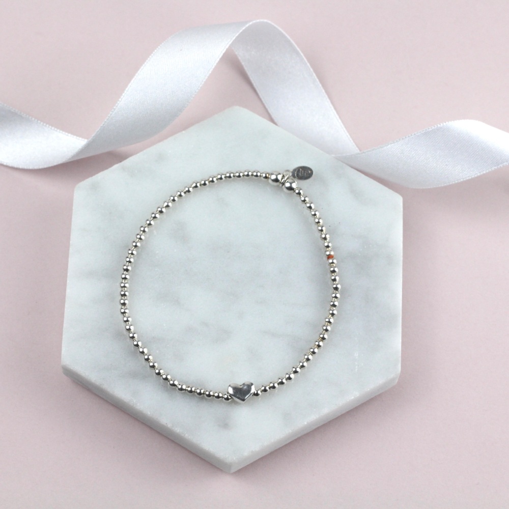Mini Ball Bracelet Silver Heart Bead | Sterling Silver 925 Stretch Bracelet | CeFfi Jewellery