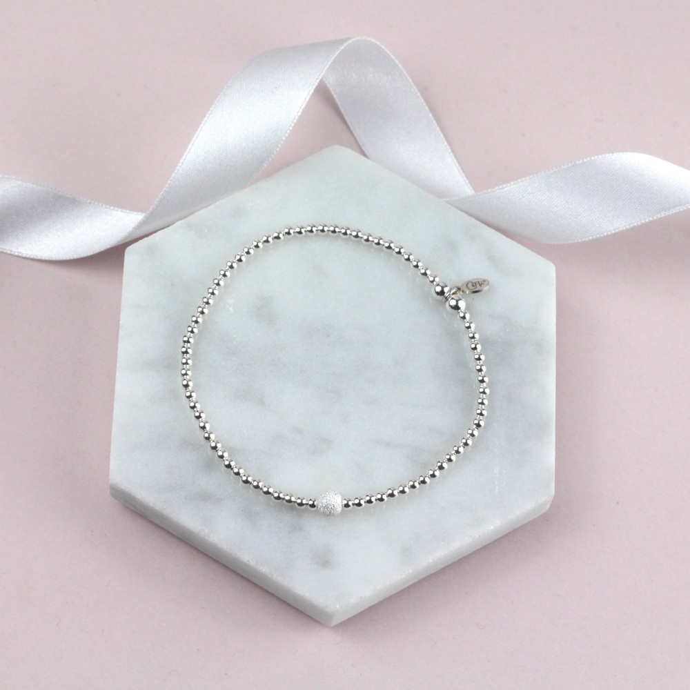 Mini Ball Bracelet Silver Sparkle Bead | Sterling Silver 925 Stretch Bracelet | CeFfi Jewellery