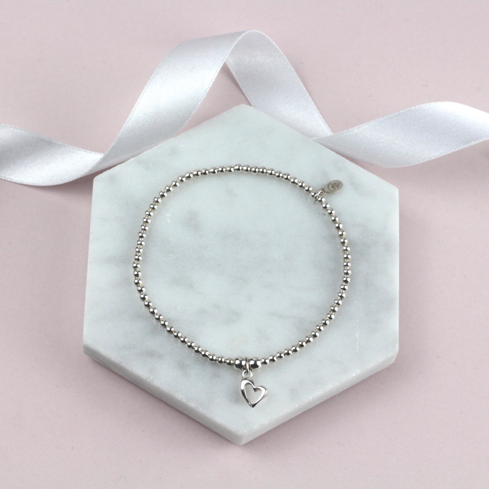 Mini Ball Bracelet Silver Open Heart | Sterling Silver 925 Stretch Bracelet | CeFfi Jewellery