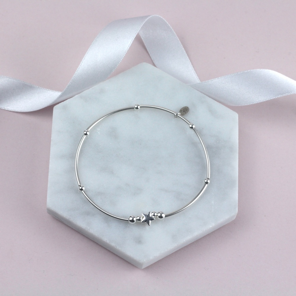 Mini Noodle Bracelet Silver Star Bead | Sterling Silver 925 Stretch Bracelet | CeFfi Jewellery