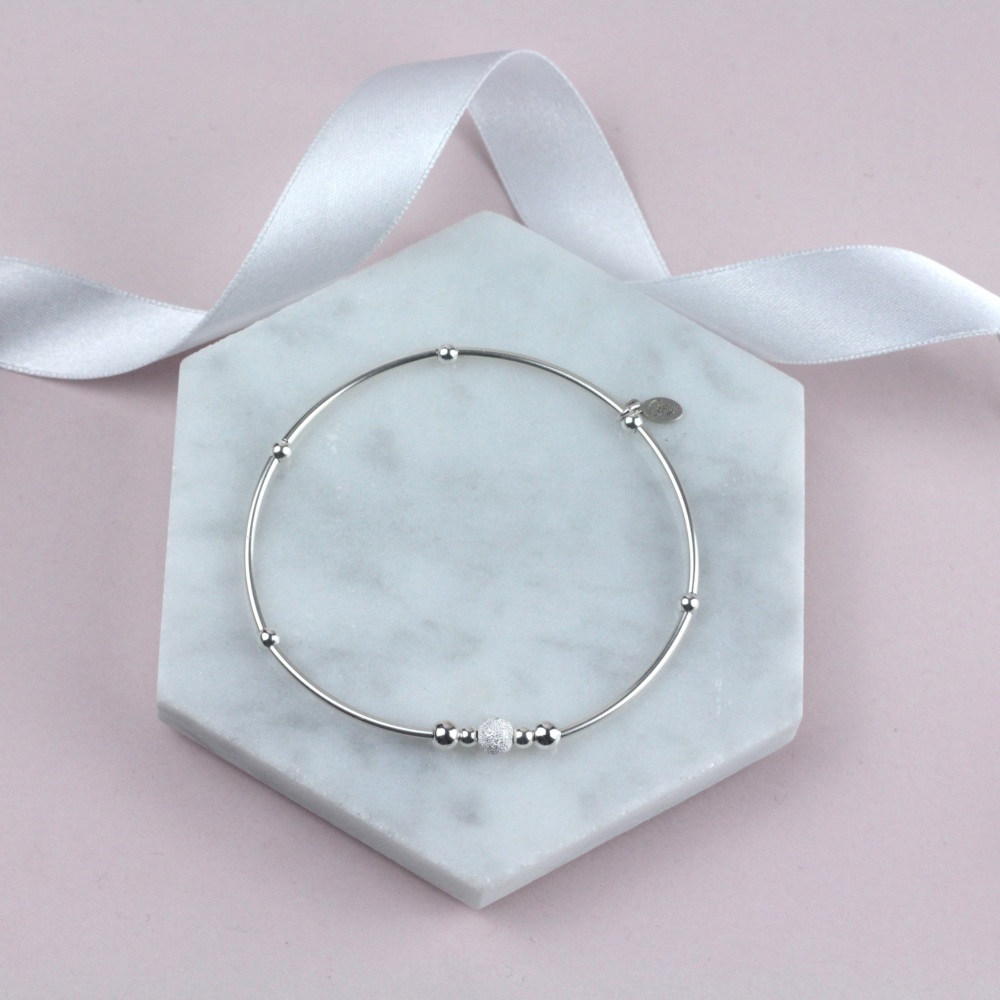 Mini Noodle Bracelet Silver Sparkle Ball | Sterling Silver 925 Stretch Bracelet | CeFfi Jewellery