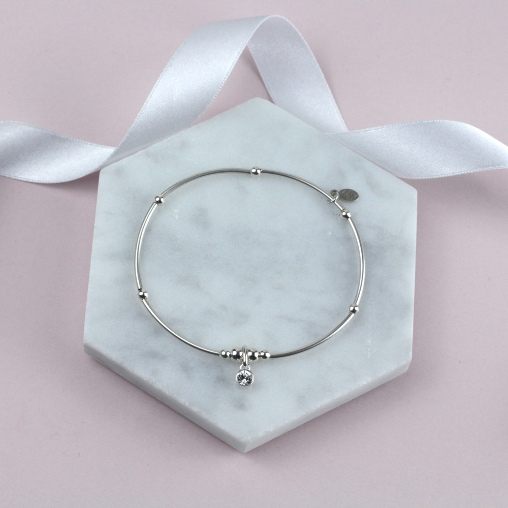 Mini Noodle Bracelet Silver Sparkly Charm | Sterling Silver 925 Stretch Bracelet | CeFfi Jewellery