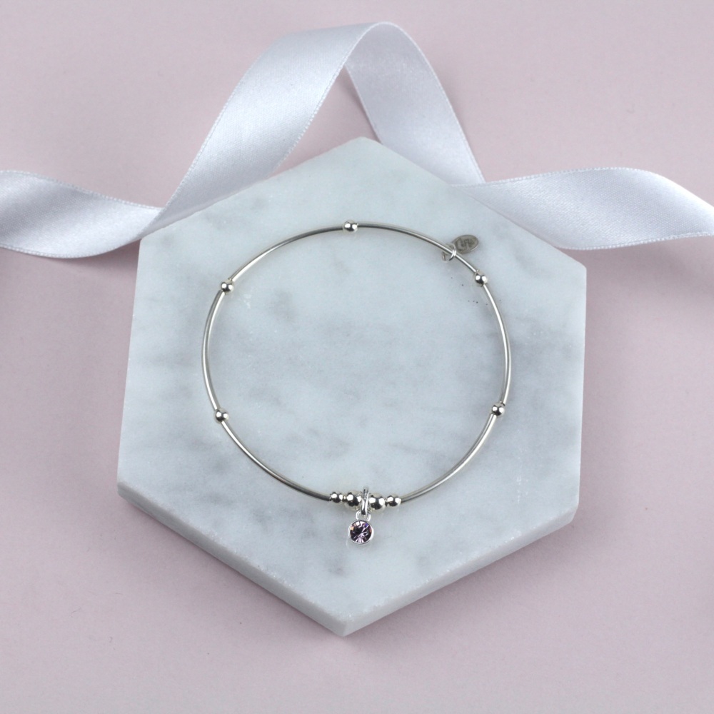 Mini Noodle Bracelet Silver Pink Sparkly Charm | Sterling Silver 925 Stretch Bracelet | CeFfi Jewellery
