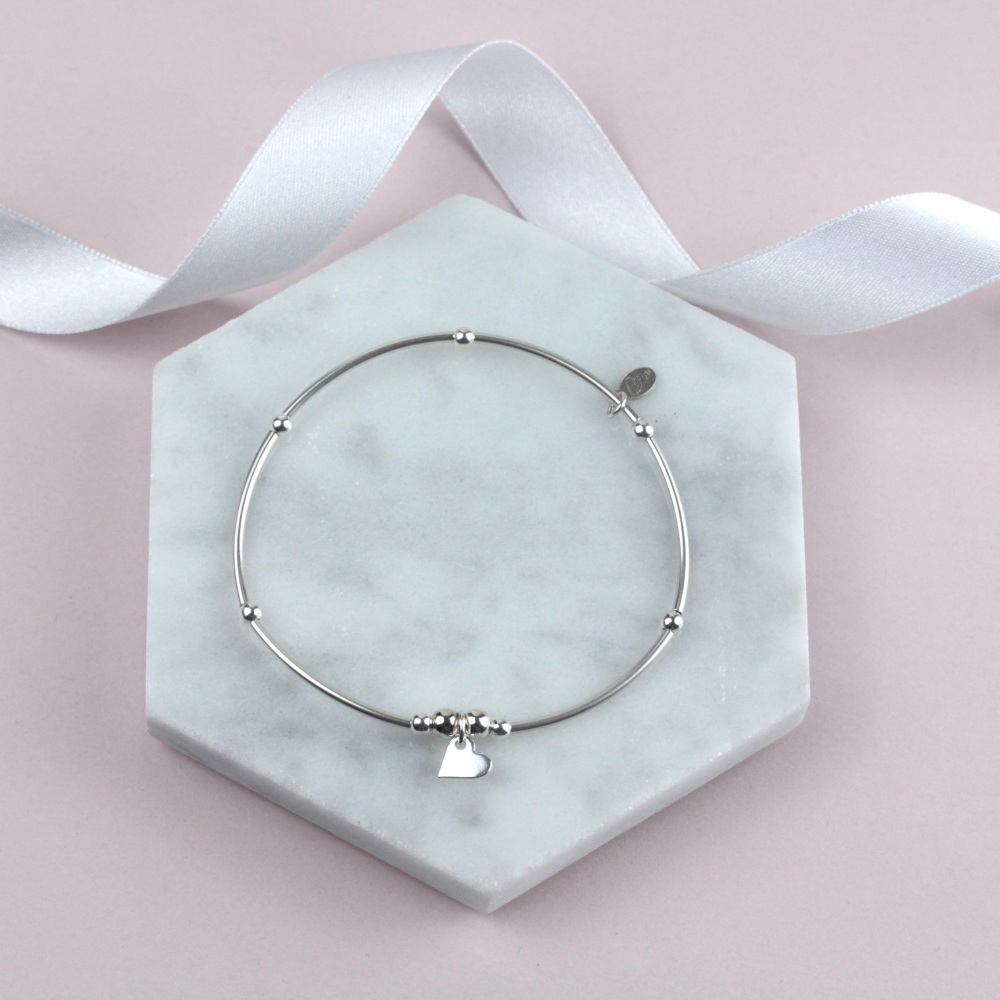 Mini Noodle Bracelet Silver Heart Charm | Sterling Silver 925 Stretch Bracelet | CeFfi Jewellery