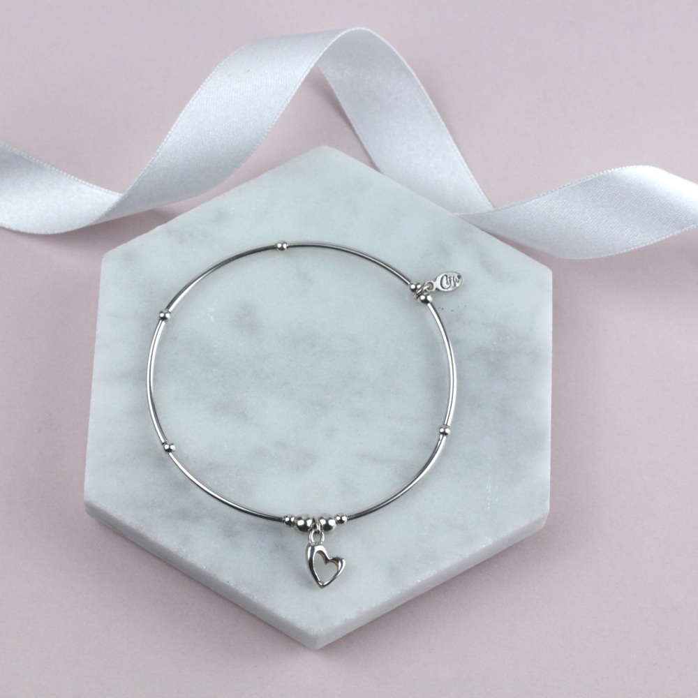 Mini Noodle Bracelet Silver Open Heart Charm | Sterling Silver 925 Stretch Bracelet | CeFfi Jewellery