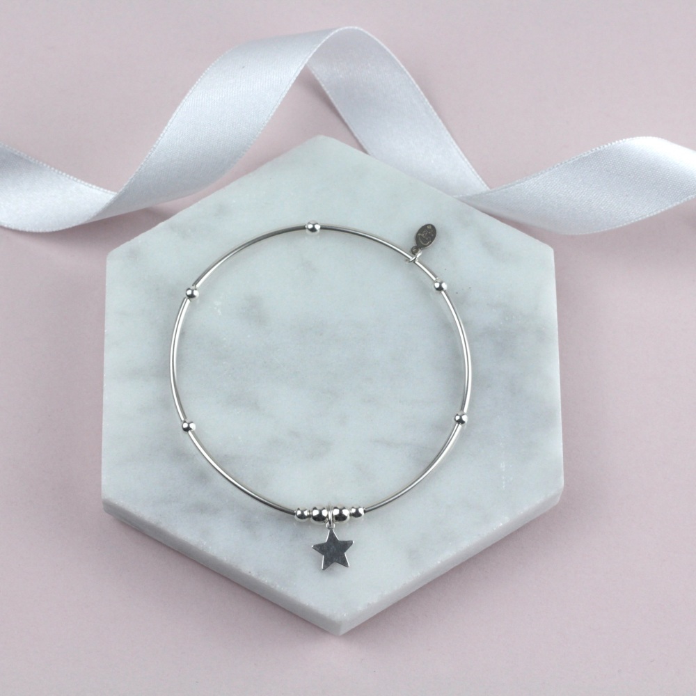 Mini Noodle Bracelet Silver Star Charm | Sterling Silver 925 Stretch Bracelet | CeFfi Jewellery