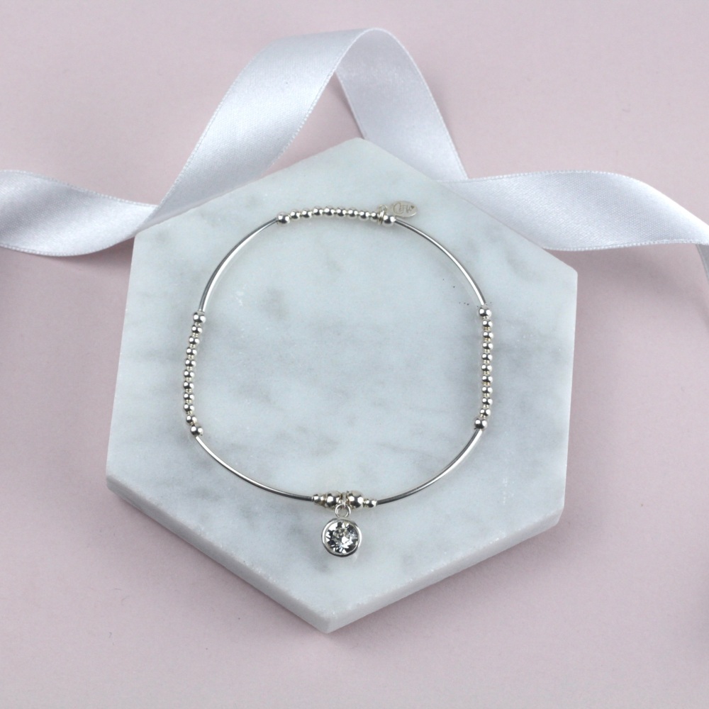 Mini Boodle Bracelet Silver Sparkly Charm | Sterling Silver 925 Stretch Bracelet | CeFfi Jewellery