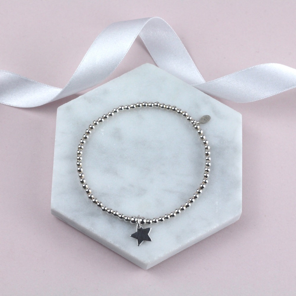 Ball Bracelet Silver Star Charm | Sterling Silver 925 Stretch Bracelet | CeFfi Jewellery