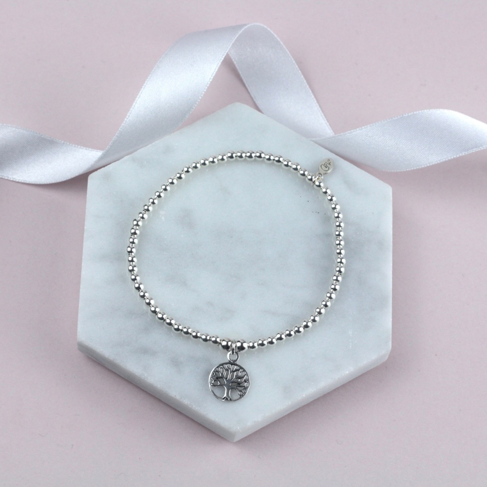 Ball Bracelet Silver Tree Charm | Sterling Silver 925 Stretch Bracelet | CeFfi Jewellery