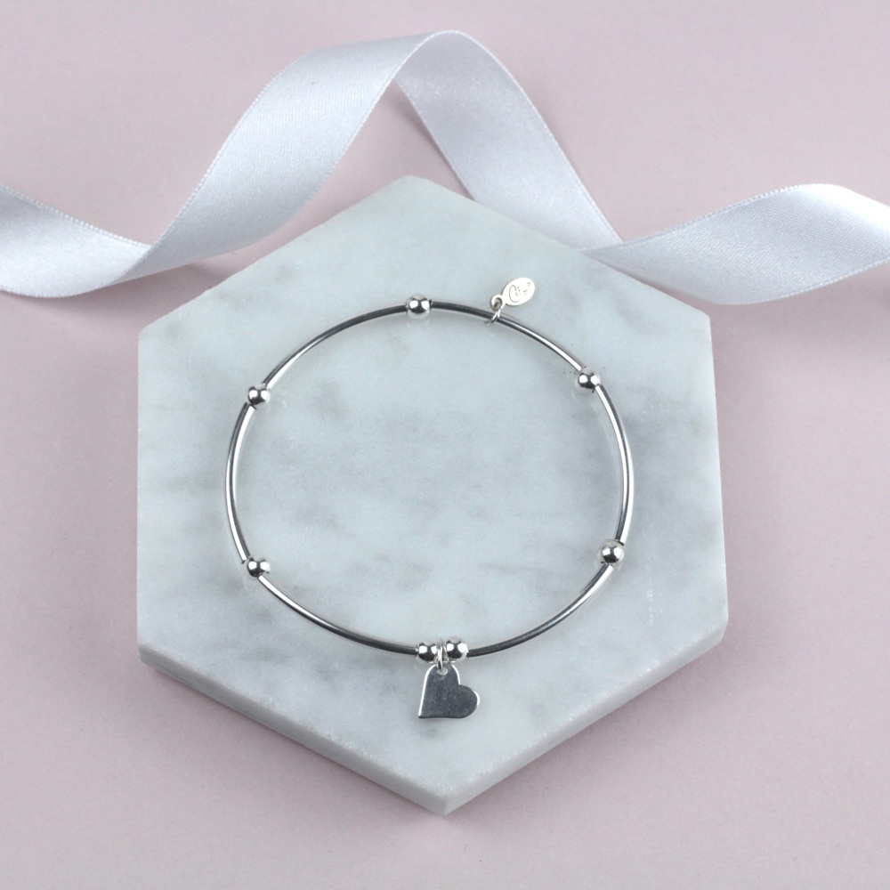 Nooball Bracelet Silver Heart Charm | Sterling Silver 925 Stretch Bracelet | CeFfi Jewellery