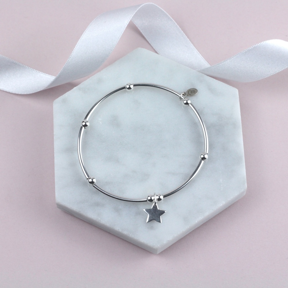 Nooball Bracelet Silver Star Charm | Sterling Silver 925 Stretch Bracelet | CeFfi Jewellery