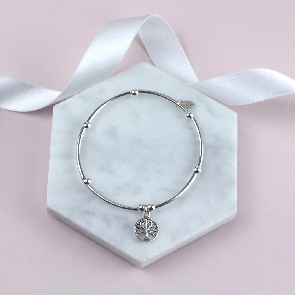 Nooball Bracelet Silver Tree Charm | Sterling Silver 925 Stretch Bracelet | CeFfi Jewellery