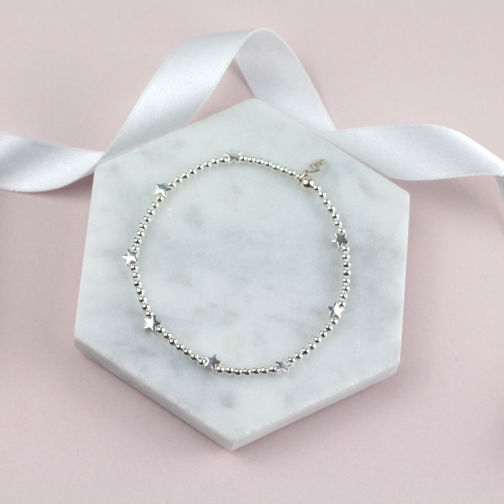 Starry Night Star Bead Bracelet | Sterling Silver 925 Stretch Bracelet | CeFfi Jewellery