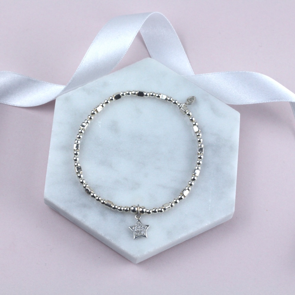 Twinkling Star Bead Bracelet | Sterling Silver 925 Stretch Bracelet | CeFfi Jewellery