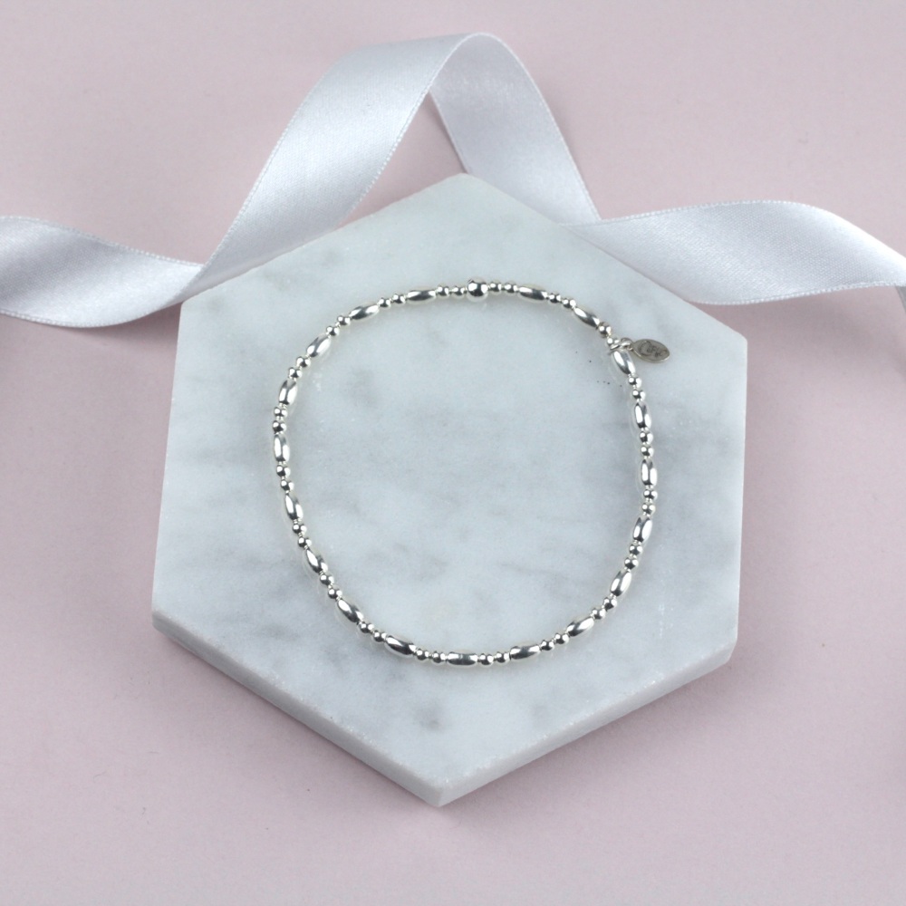 Mini Rice Ball Stacking Bracelet | Sterling Silver 925 Stretch Bracelet | CeFfi Jewellery