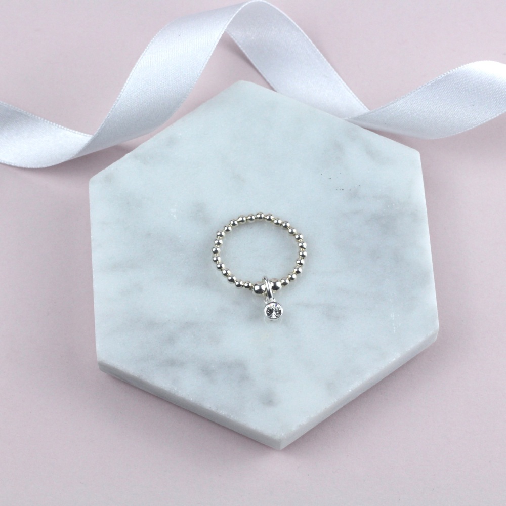 Sterling Silver Beaded Stacking Ring Sparkly Charm | Sterling Silver 925 Stretch Ring | CeFfi Jewellery