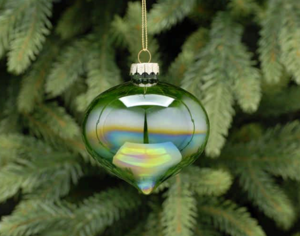 Green Iridescent Onion Glass Hanging Christmas Tree Decoration