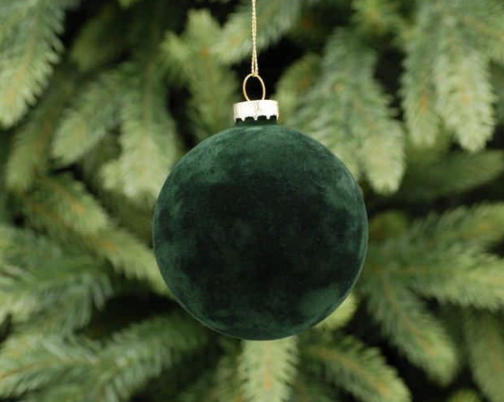 Green Flocked Glass Hanging Christmas Tree Decoration