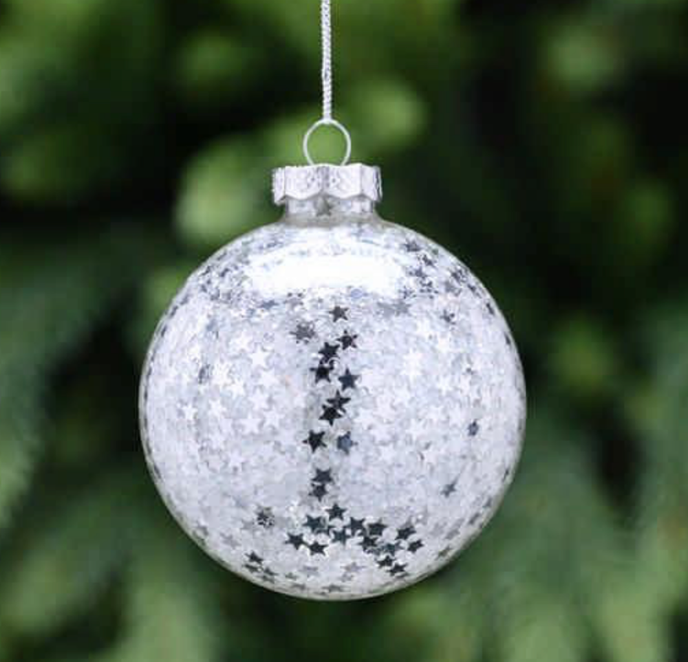 Silver Star Glass Hanging Christmas Tree Decoration
