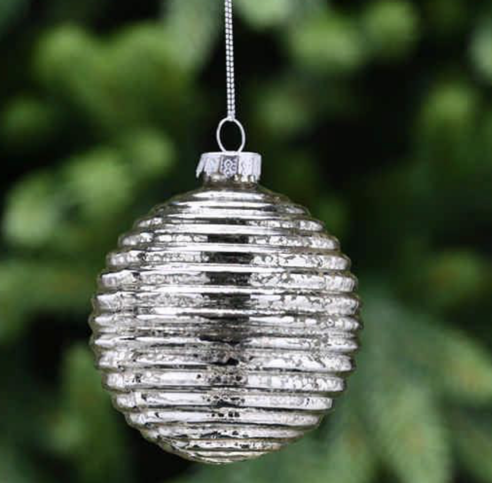 Silver Mottled Glass Hanging Christmas Tree Decoration