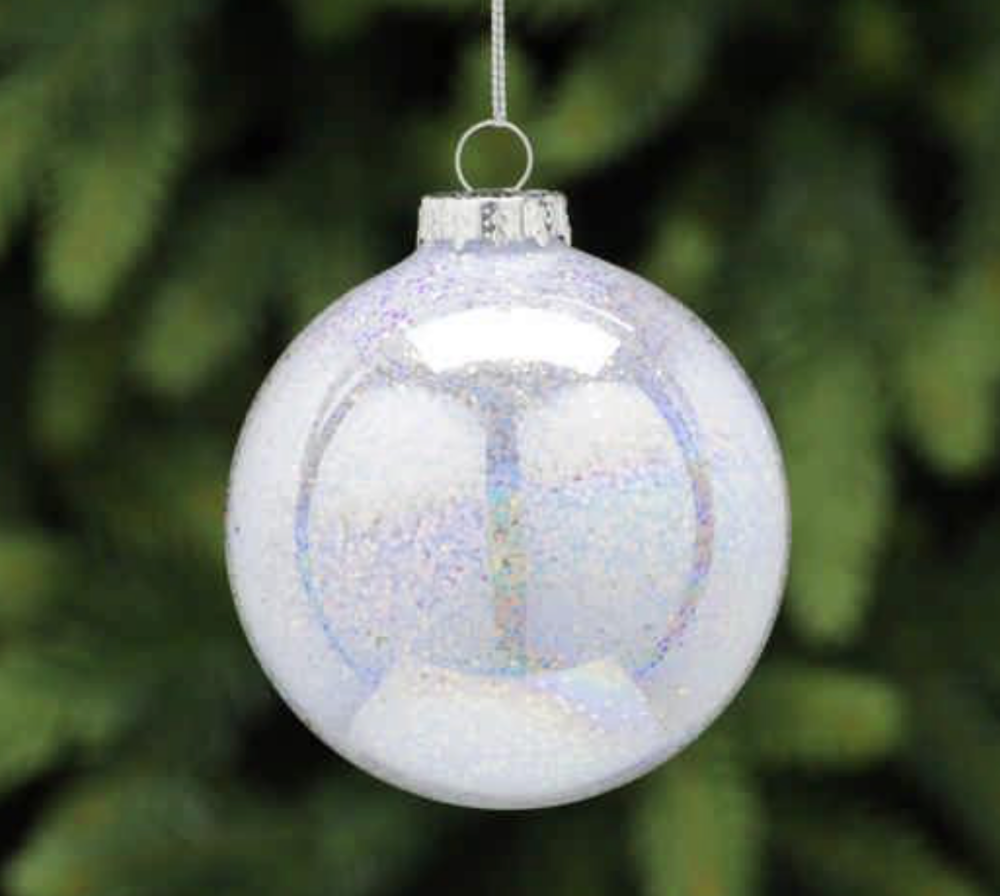Iridescent Glitter Filled Glass Hanging Christmas Tree Decoration