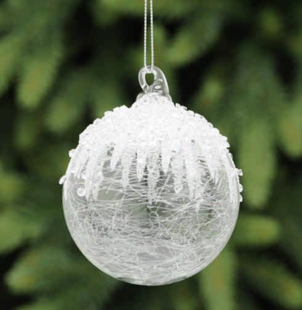 White Snowcap Sparkly Spun Glass Hanging Christmas Tree Decoration