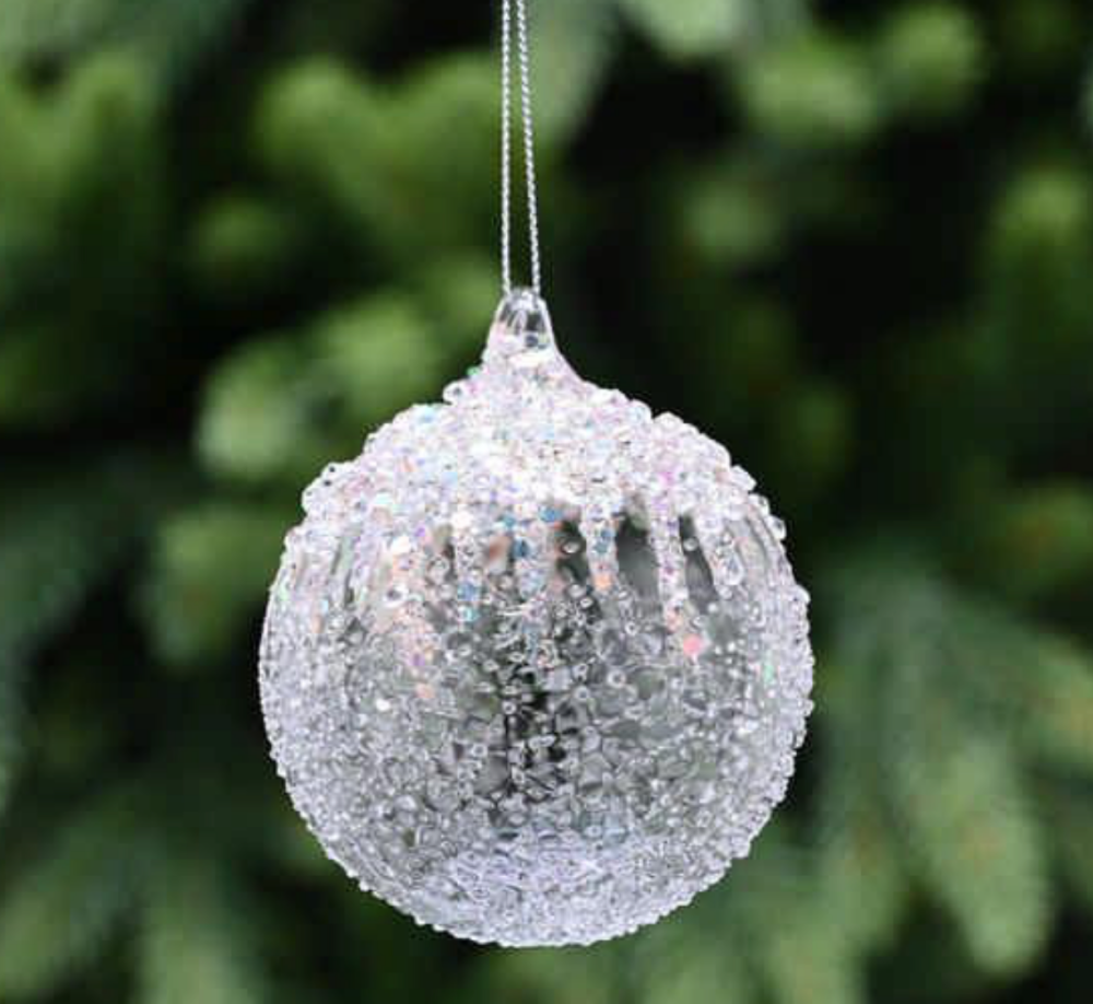 White Iridescent Snowcap Sparkly Glass Hanging Christmas Tree Decoration