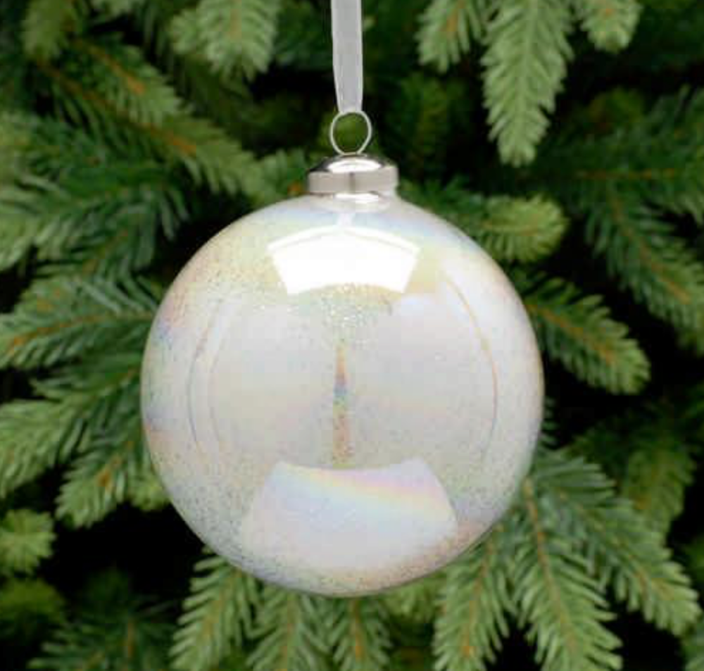 Large Iridescent Glitter Filled Glass Bauble Hanging Christmas Tree Decoration
