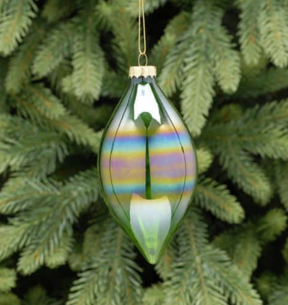 Green Iridescent Teardrop Glass Bauble Hanging Christmas Tree Decoration