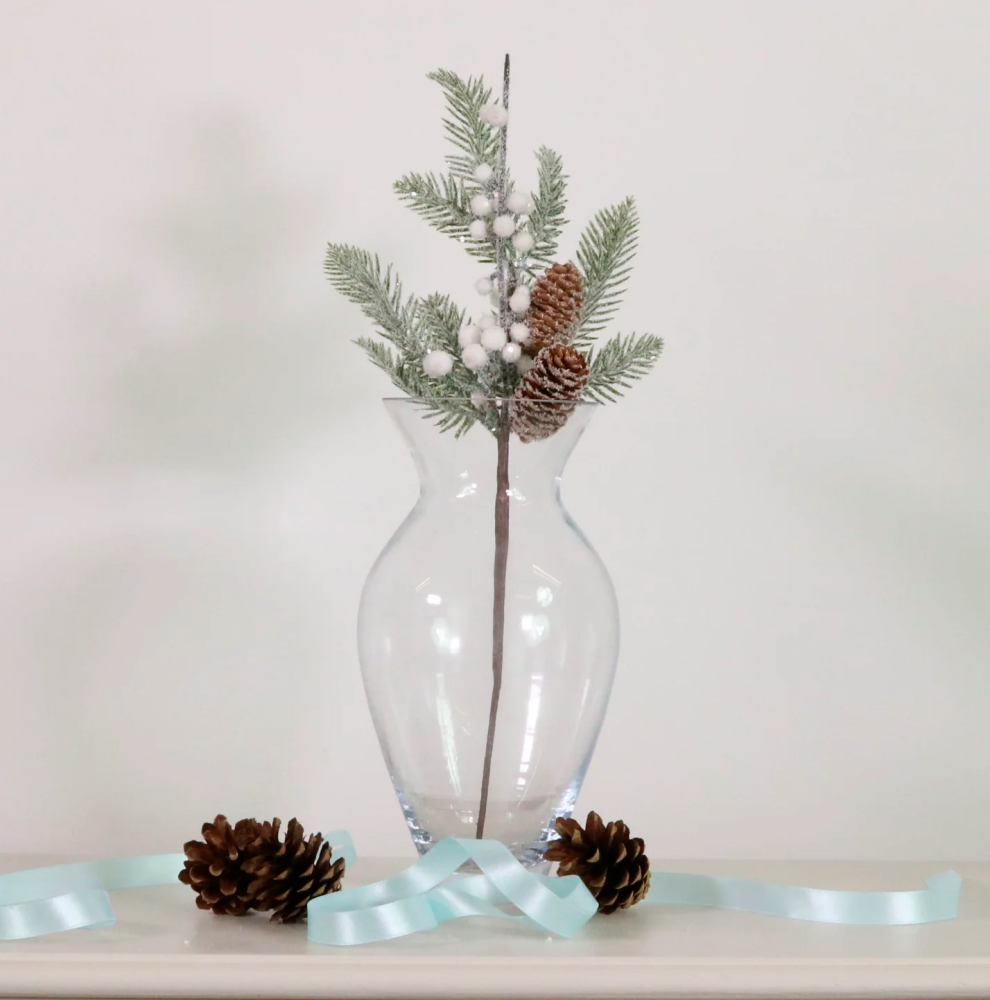 Pinecone, Pine & Berries Frosted Sprig Decoration