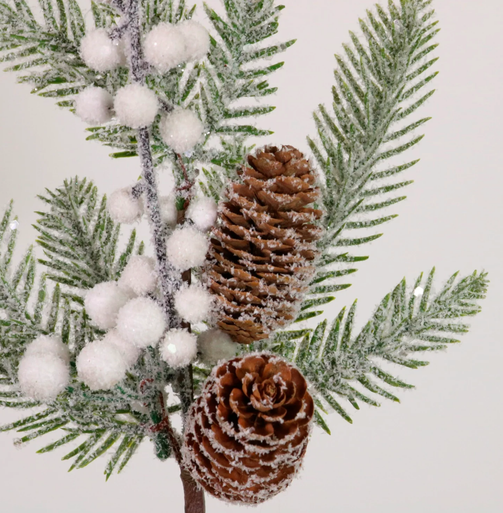 Pinecone, Pine & Berries Frosted Sprig Decoration