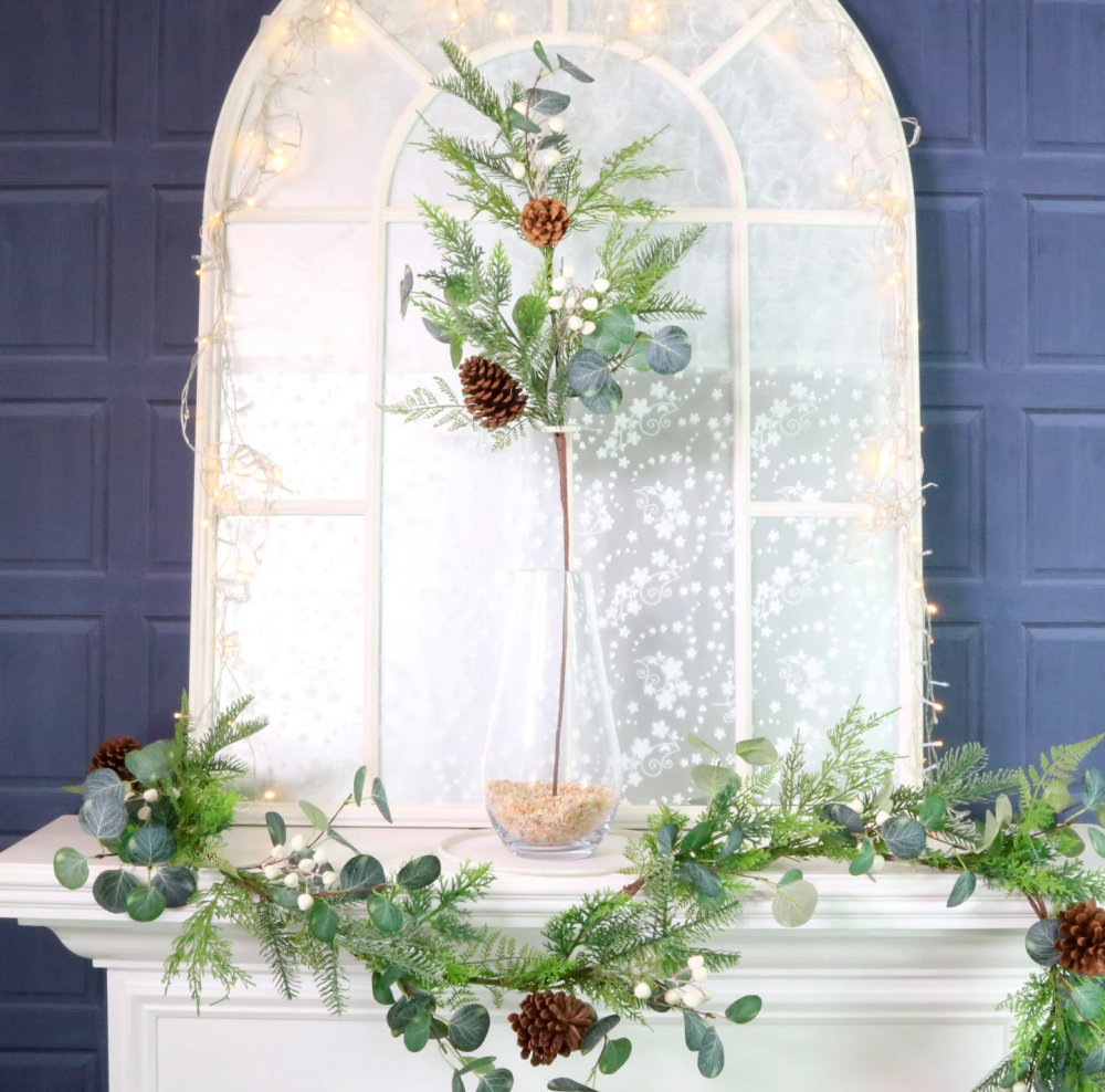 Pinecone, Eucalyptus, Pine & Berries Frosted Branch Decoration